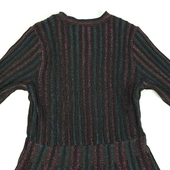 Nanette Lepore Metallic Fit Flare Dress Womens Medium Black Striped 3/4 Sleeve - Picture 10 of 15